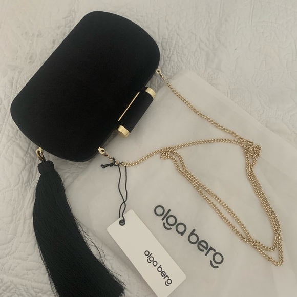 Black Velvet Olga Berg Gold Hardware Clutch - Brand New - Picture 5 of 7